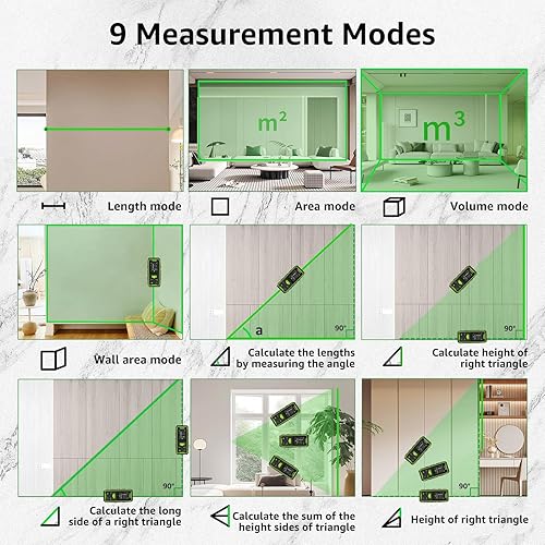 Daul Laser Entfernungsmesser, Huepar 120M Grün Laser Messgerät Entfernungsmesser mit Laser, hintergrundbeleuchtetem LCD, Messung von Entfernung, Fläche und Volumen und pythagoreischem Modus - Cheap-Us