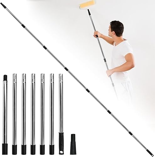 XRPRPX Teleskopstange Farbroller Verlängerungsstange, 7 Teiliger Farbroller Verlängerungsstange Edelstahl Verlängerung 77cm-260cm Verlängerungsstange Ausziehbare Mehrzweckstange für Farbroller - Cheap-Us