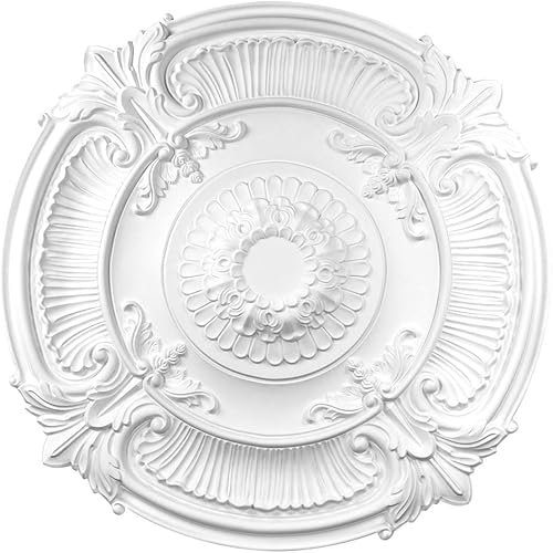 HEXIM Perfect Stuckrosette B3095, Ø 101cm - große Deckenrosette weiß, aus PU/Polyurethane, Zierelement, Stuck, Wanddeko Wohnzimmer Lampe rund - Cheap-Us