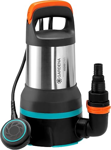 Gardena Klar-/Schmutzwasser-Tauchpumpe 15000: Kombi- Entwässerungspumpe mit 15.000 l/h Fördermenge, Flachabsaugung bis 1 mm und 35mm Korngröße, 550 W (09048-20) - Cheap-Us