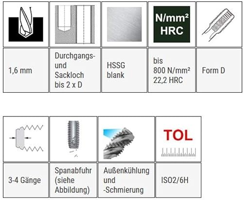 Baer Einschnittgewindebohrer M2,5 HSSG Form D Gewindeschneider - Größe M 2,5 x 0,45 DIN 352 Gewinde Bohrer - Gewindebohrer Gewindeschneid Set Profi Handgewindebohrer - Cheap-Us