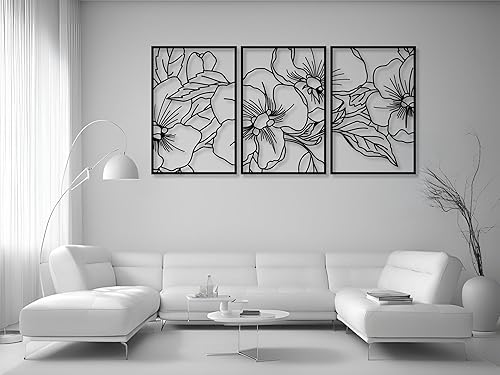 VAILLA ® 3er set Blumen Wanddeko, Blume Wanddekoration aus Holz, Wandbilder Home Dekoration, 3D Wall Art, Große Wand Deko, Bilder für Schlafzimmer, Wohnzimmer und Küche (Blumen 7) - Cheap-Us