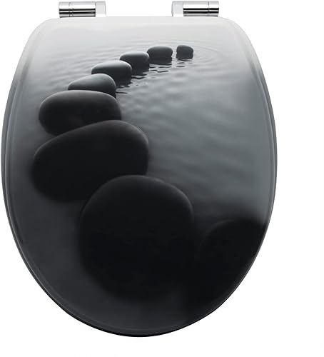 WOLTU #2 Premium WC-Sitz Toilettensitz mit Absenkautomatik, MDF Holzkern, Softclose Scharnier, Antibakteriell, Desgin Décor A Blume Graue - Cheap-Us