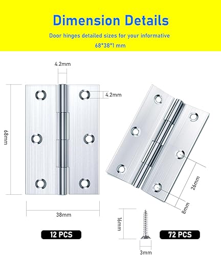 12 Stück Scharniere Klappbar 75 × 50mm, HOLMOL Scharniere Edelstahl Aussen, Faltbar Silber Edelstahl Scharniere, Scharniere mit 72 Stück Schrauben, Türscharniere für Holztüren, Fenster - Cheap-Us
