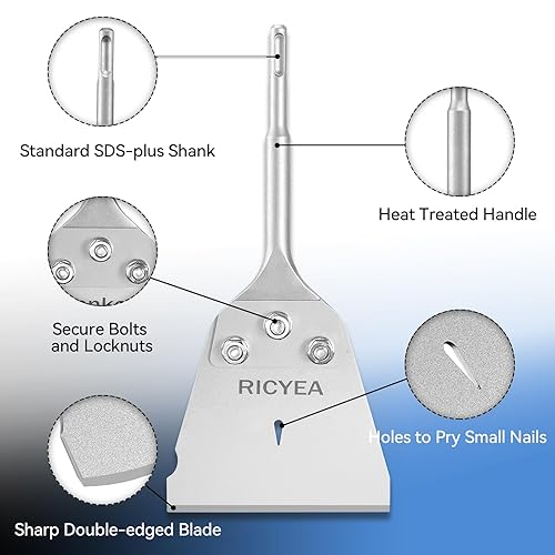 Ricyea Spachtelmeißel SDS-Plus 270x102 mm, Fliesenmeißel inklusive 76mm Ersatzklinge, Schrauben und Handschuhe, SDS Plus Flachmeißel breit für Bohrhammer zum Fliesen, Fliesenkleber - Cheap-Us