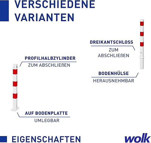 Absperrpfosten aus Stahl SPU 762 rot/weiß - herausnehmbar mit Bodenhülse - Höhe ü. Flur: 900 mm, Ø 76 mm - Signalwirkung durch rote Reflexfolie - wolk - Cheap-Us