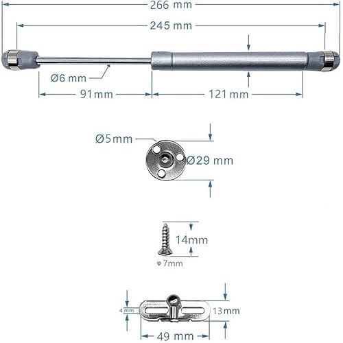 Gasdruckfeder Gasdruckdämpfer Kompressionsfeder Geeignet für Holzschrank und Holzkleiderschrank Klappen 2mm Installation Beschläge 2 Stück 245mm (80N) - Cheap-Us