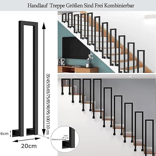 Treppengeländer Innen, Geländer treppe, Handlauf treppe, U Förmiger Geländer, Treppengeländer Außen, Handlauf Schwarz, TreppengeläNder, für Balkone Flure Wohnungen Villen (U-Schwarz, 95CM) - Cheap-Us