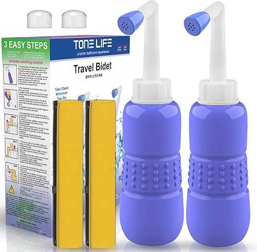 2 Stück Tragbarer Bidet -Portable Bidet - Travel Bidet - Peri Bottle - Hand-Bidet für Bidet, tragbar, mit Reisetasche, 450 ml Fassungsvermögen und abgewinkelter Düse - Cheap-Us