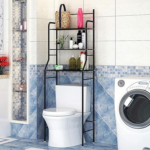 MUPAI 3-Tiers lackierter Stahl Toilettenregal WC-Regal Badezimmer Regal Aufbewahrungsregal für Badezimmer, 165*55*26cm Schwarz (Schwarz) - Cheap-Us