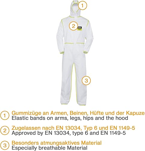 Uvex 5/6 Classic Chemikalien-Schutzanzug - Weiß-Grüner Einweg-Overall - Partikeldicht - Cheap-Us