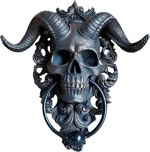 Diabolus Horned Skull Door Knocker Gold Türklopfer Mit Totenkopf-Motiv Türklopfer Antik, Anschlagring Für Haustür Türklopfer Teufel Gesicht Figur Skulptur Antik-Stil - Cheap-Us