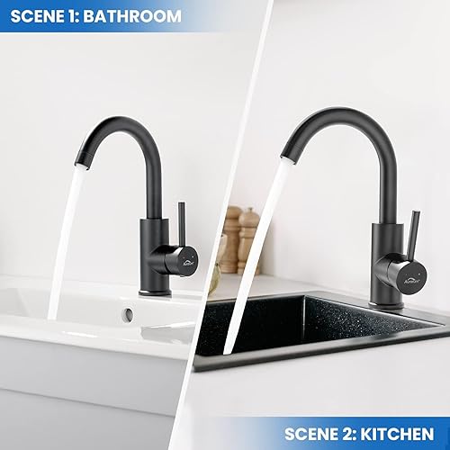 Auralum Wasserhahn Bad 360 grad drehbar, Wasserhahn Bad Hoch Messing chrom, Waschtischarmatur Hoch mit 60CM Schlauchs, Einhebelmischer Waschbecken für Badezimmer/Küche - Cheap-Us