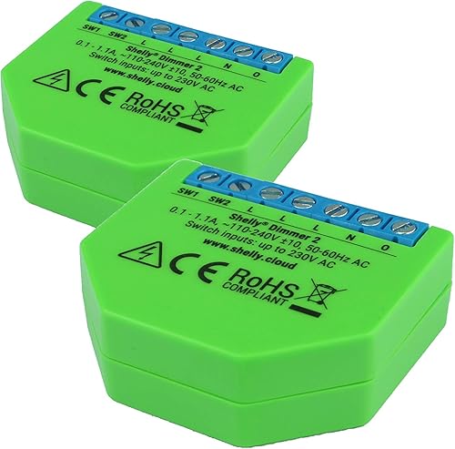 Shelly Dimmer 2 – Smart Home WLAN Dimmer, Alexa, Echo & Google Home kompatibel, ohne Hub, Nachrüsten, Verbrauchsmessung, Einbau hinter Steckdose/Lichtschalter, Halogen- und Glühlampen bis 220W Stück 2 - Cheap-Us