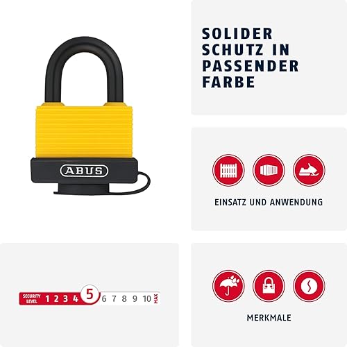 ABUS Vorhängeschloss 70AL/45 aus massivem Aluminium - wetterfest - mit Schutzkappe und Kunststoffummantelung - ABUS-Sicherheitslevel 5 - Orange - Cheap-Us