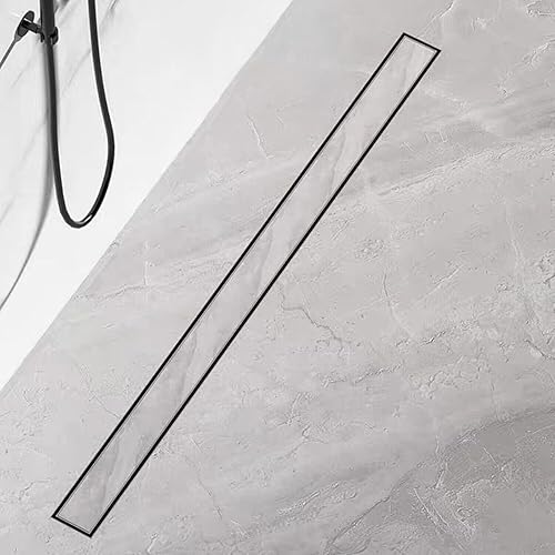 Kasloglow Duschrinne 80 cm Komplettset Schwarz, Edelstahl Ablaufrinne, Extra flache befliesbare Duschrinne mit Haarsieb, Geruchsstop und 360° Drehbar Siphon - Länge 30-120cm für bodenebene Duschen - Cheap-Us