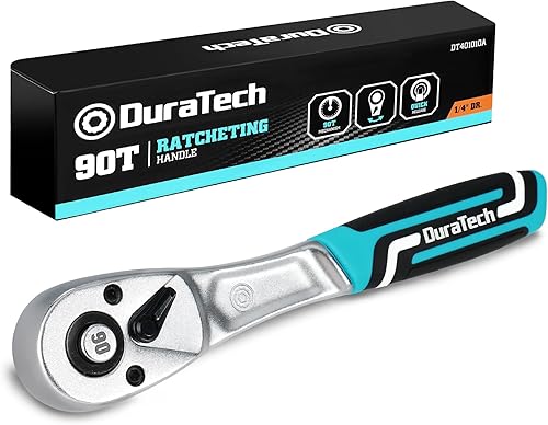 DURATECH Umschaltknarre 1/4” Vierkantantrieb, Umschaltbare Ratsche 90 Zähne, Ratschengriff mit Schnellspanner, aus Chrom-Vanadium-Stahl, kleiner Betätigungswinkel 4° für enge Bauräume - Cheap-Us
