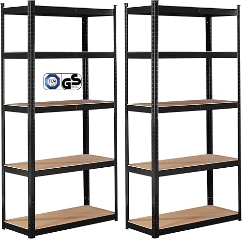 Arebos 2er Set Schwerlastregal 180 x 90 x 40 | 875kg Tragkraft | 0,63 mm | 5 verstellbare MDF-Platten Regal Lagerregal Kellerregal Steckregal Werkstattregal Schwarz - Cheap-Us