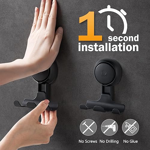 TAILI Saugnäpf Haken Handtuchhalter Küche Ohne Bohren Wiederverwendbar Wasserdicht 360° Drehbare Duschhaken, Handtuchaufhänger Küche Saugnapf Haken für Bad, Wand, Bademäntel, Mantel, 4 Pack Schwarz - Cheap-Us