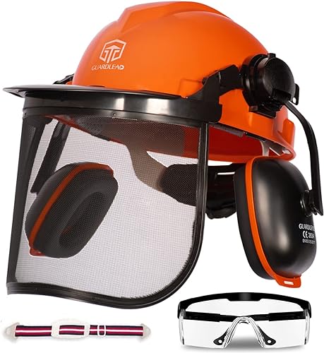 Kettensäge Helm mit Visier und Gehörschutz, Forsthelm für Herren gesichtsschutz, Helm Motorsäge, Sicherheitshelm, Abnehmbare Anti-Beschlag-Brille und Kinnband - Cheap-Us