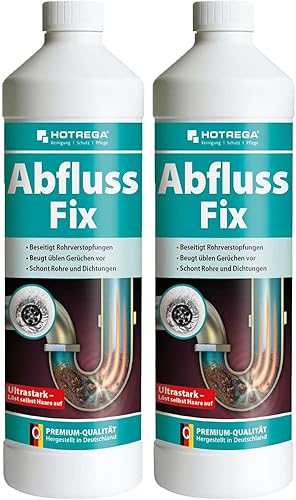 HOTREGA Abflussreiniger Konzentrat 1L - Effektiver Rohrreiniger gegen Verstopfungen, 2 Stück - Ideal für Küche, Bad, Waschbecken, Dusche & Toilette - Cheap-Us