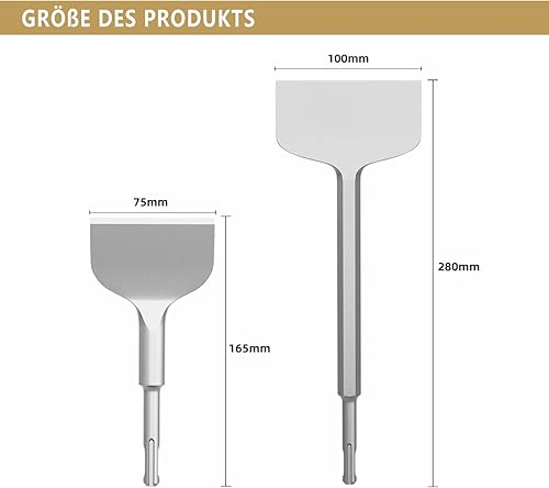 CSOOM SDS PLUS 2 Stück Meißel-Set, Fliesenmeißel 75 x 165 mm und Flachmeißel 100 x 280 mm, für Fliesen, Fliesenkleber, Beton, Naturstein, Mauerwerk usw - Cheap-Us
