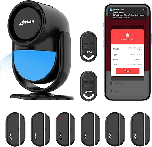 CPVAN Alarmanlage Haus, WiFi PIR Bewegungsmelder Alarm, DIY Einbruchschutz Fenster/Türsensor mit Fernbedienung & APP, Sicherheit Alarm für Wohnmobil, Wohnung, Garage, Black - Cheap-Us