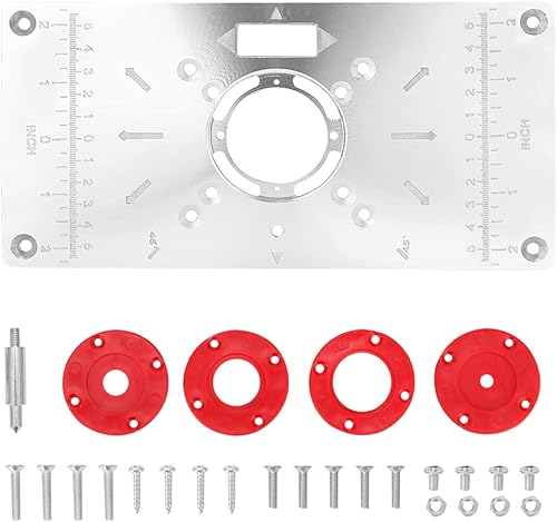 LumenTY Router-Tischplatte Router Platte Oberfräse 235 mm x 120 mm Aluminium Router Tischeinsatzplatte mit 4 ABS-Einsatzringen und Montageschrauben für Holzbearbeitun Schnitzerei - Cheap-Us