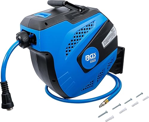 BGS 3297 | Druckluftschlauch mit Aufroller | automatisch | 10 m + 1,5 m Zuleitung | 180° schenkbar | inkl. Montagehalter | Schlauchaufroller | Druckluftschlauchtrommel - Cheap-Us