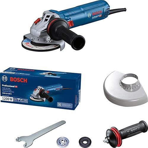 Bosch Professional kabelgebundener Winkelschleifer GWS 12-125 S (Scheiben-Ø: 125 mm, 1200 W, inkl. Vibration Control-Zusatzhandgriff, Schutzhaube, Zweilochschlüssel) - Cheap-Us