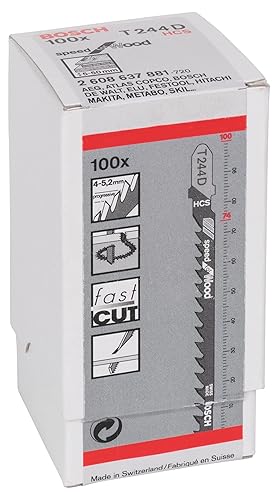 Bosch 5x Stichsägeblatt T 244 D Speed for Wood (für weiches Holz, Kurvenschnitt, Professional Zubehör Stichsäge) - Cheap-Us