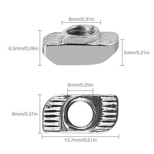GETLITOOL Nutensteine, 100PCS T-Slot Nutmuttern T Nut Muttern Hammermutter Nut 8 M6 Steg 1,5 mm, Stahl verzinkt, Hammerkopf Befestigungsmutter für Aluminiumprofil-Extrusionsschlitz Standard-30-Serie - Cheap-Us