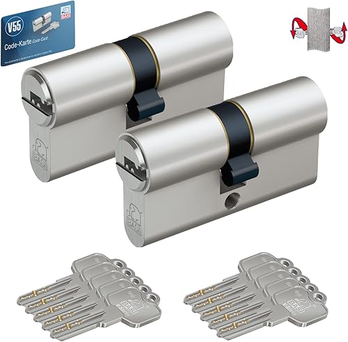 BASI | 2er SET V55 Profil-Doppelzylinder N+G 30/35 mm | Gleichschließend | Zylinderschloss mit 5 Wendeschlüssel | Not- und Gefahrenfunktion | Pickingschutz & Anbohrschutz | Türzylinder Schließzylinder - Cheap-Us