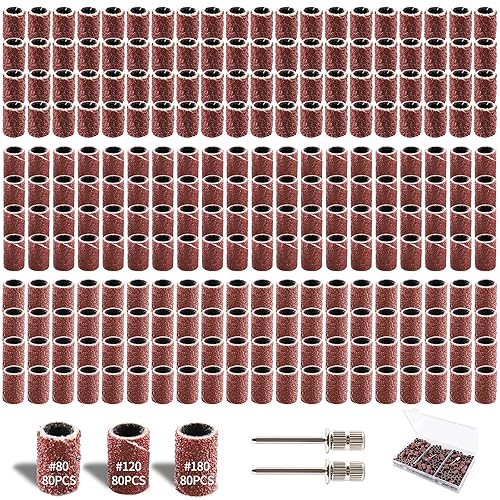 BRESUCNY 242 Stück Schleifhülsen Satz Mit Frei Box 80/120/180 Körnung Schleiftrommel Einschließlich 240 Stück Schleifband Sleeves+2 Stück Schleifwalze für Dremel Drehwerkzeug - Cheap-Us