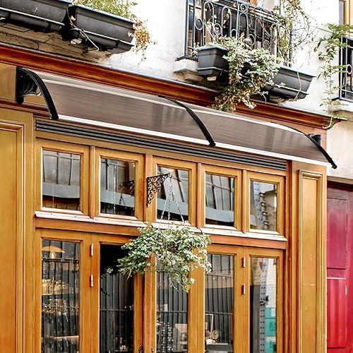 Outsunny Pultvordach Vordach für Haustür 75x195x23 cm Überdachung 5mm Polycarbonat Sonnenschutz Regenschutz für draußen Alu Braun - Cheap-Us