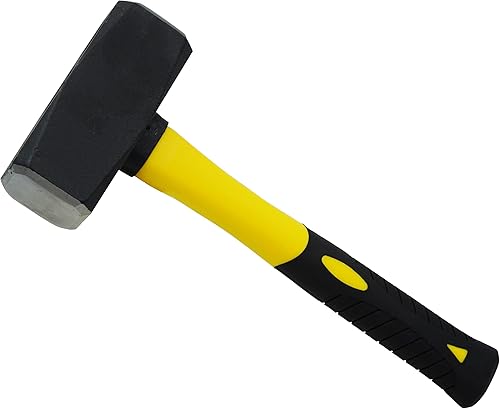 HRB Fäustel 2000 g mit Fiberglasstiel, Hochwertiger Hammer mit Stahlkopf - Rutschfester 2 Komponenten Stiel aus Fiberglas Geschliffene Bahnen Abbruchhammer Vorschlaghammer Stemmhammer - Cheap-Us