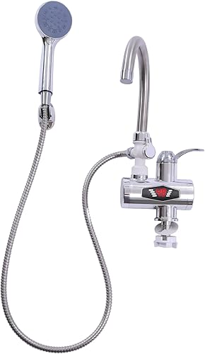 MINRS Wasserhahn mit Durchlauferhitzer 220V Elektrischer Wasserhahn Elektrischer Durchlauferhitzer Wasserhahn mit Dusche 360° Drehbar Sofort Heizung 30-60°C, LCD Temperaturanzeige für Küche Bad - Cheap-Us
