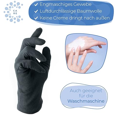 Baumwollhandschuhe aus 100% Baumwolle (Dermatest: Sehr gut), Schwarze Handschuhe, Weiche Textilhandschuhe für Handmasken, Stoffhandschuhe mit zertifizierter Hautverträglichkeit - Cheap-Us