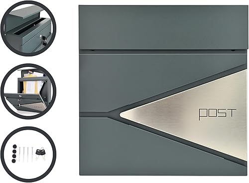 Verda Briefkasten mit Zeitungsfach, Postkasten Designer Wandbriefkasten mit Edelstahl, Schloss unter dem Deckel versteckt, 2X Schlüsseln Zeitungsrolle, modern (SN3693-1) - Cheap-Us