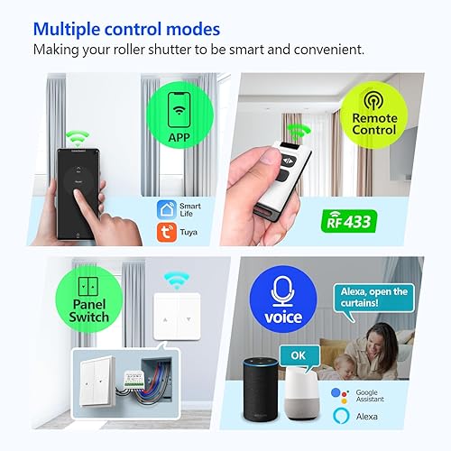 DieseRC WIFI Intelligenter-Rollladen-Steuerungsmodul mit 433 MHz RF-Fernbedienung, Tuya APP WIFI-Steuerung Kompatibel mit Alexa/Google Home APP-Steuerung und Manuellem Schalter - Cheap-Us