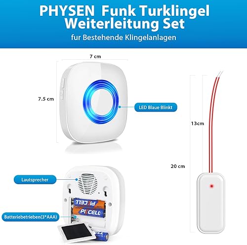 PHYSEN Funksignal Weiterleitung Batteriebetrieben, Funk Türklingel Weiterleitung Set, Türklingel und Gong Erweiterung, 1 Funkkonverter + 1 Batterie Empfänger für bestehende Klingelanlagen - Cheap-Us
