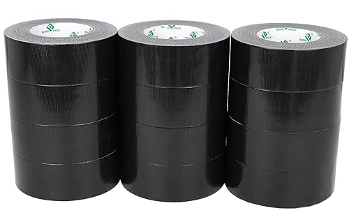 BOMEI PACK 12 Rollen Schwarz Panzertape - 50 mm x 50 Meter, stark klebend - handreißbar - gewebeverstärkt - Farbe: Schwarz Black - Gewebeband |-Panzerband Reparaturband - Cheap-Us