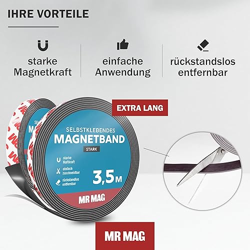 MrMag® Magnetband selbstklebend stark | extra lang | hochwertiges Magnetklebeband mit starkem Kleber | Magnetstreifen - Cheap-Us