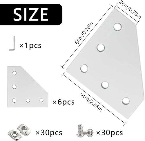 L-Förmige Eckhalterungs Verbindungsplatte 6 Stück Eckhalterungsplattemit M5-T-Muttern+M5-Schrauben+chraubenschlüssel für Standard-Aluminium-Extrusionsprofil mit 6 mm Schlitz 2020 - Cheap-Us