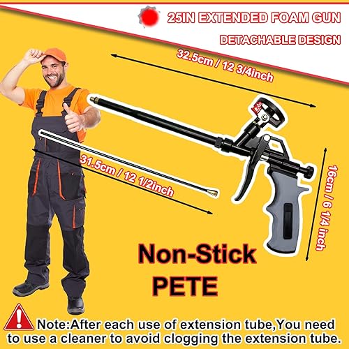 63 cm lange Schaumpistole, professionelle PTFE-beschichtete Schaumpistole, Spray-Schaumpistole, Pu-Schaum Applikator zum Abdichten und Isolieren (Grau) - Cheap-Us