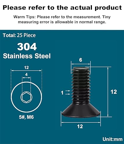 Drenky M6 X 35mm Senkschraube Edelstahl V2A VA A2 Innensechskantschraube DIN 7991 / ISO 10642 Senkkopfschrauben Rostfrei Maschinenschrauben Metrisches Regelgewinde, Schwarz, 25 Stück - Cheap-Us