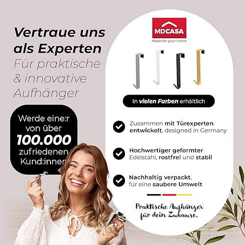 MDCASA Türhaken bis 15 mm Türfalz - 4er Set, weiß I Türhaken zum Einhängen inkl. Filzpad I stabile Haken zum Einhängen für alle gängigen Türen - Cheap-Us