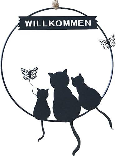 Türschild Türkranz Willkommen Metall (schwarz) - Cheap-Us