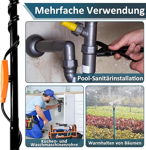 Fiqops 8m Frostschutz Heizkabel mit Thermostat 128W 230V IP68, Frostschutzkabel Rohrbegleitheizung mit Automatikschalter, Heizband für Wasserleitungen im Haus, Pool, Teich, 1 Pack - Cheap-Us