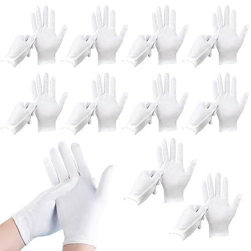 10 Paar Weiße Handschuhe Baumwolle, Stoff Handschuhe Weiss, Waschbares Und Dehnbares Tuch Für Mehrzweck, Care Baumwollhandschuhe, Bequem Und Atmungsaktiv, Für Hautpflege, Schmuck Untersuchen, Usw - Cheap-Us